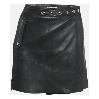 Acne Studios Black Leather Studded Mini Wrap Skirt