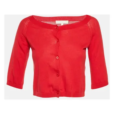 S'Max Mara Red Cotton Knit Cropped Cardigan