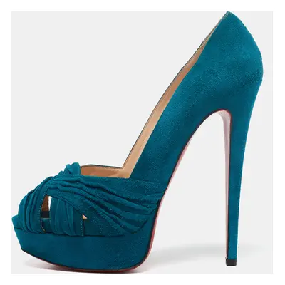 Christian Louboutin Blue Suede CrissCross Platform Pumps Size