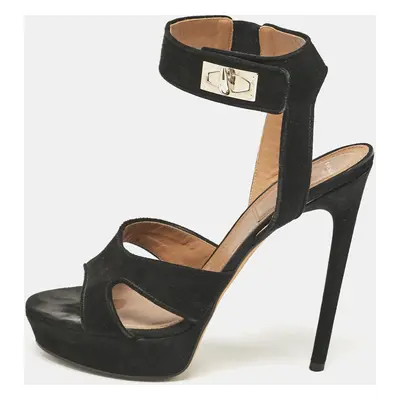 Givenchy Black Suede Shark Lock Ankle Strap Sandals Size