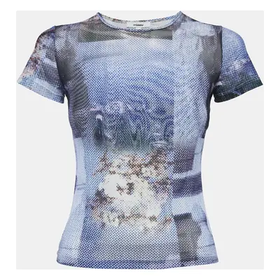 Miaou Multicolor Abstract Print Mesh Round Neck Top