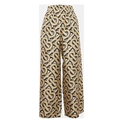 Burberry Beige TB Monogram Print Wide-Leg Trousers