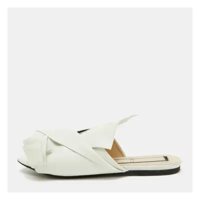 Nº21 White Leather Knot Flat Mules Size