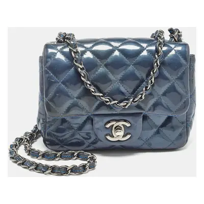 Chanel Blue Quilted Patent Leather Mini Classic Flap Bag