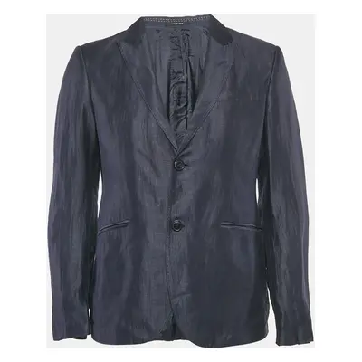 Emporio Armani Blue Line Blue Linen Single Breasted Blazer