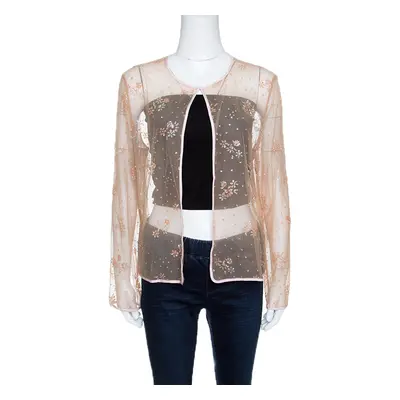 Mary Katrantzou Beige Floral Glitter Embellished Tulle Jacket