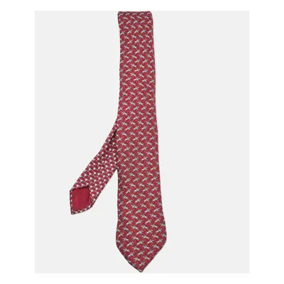 Hermes Burgundy Knights and trophies Print Silk Tie