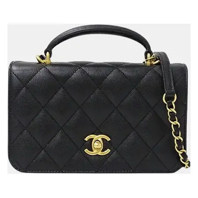 Chanel Black Caviar Leather Full Flap Shoulder Bag