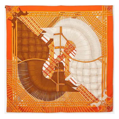 Hermès Orange Print Silk Masan & Masan Scarf