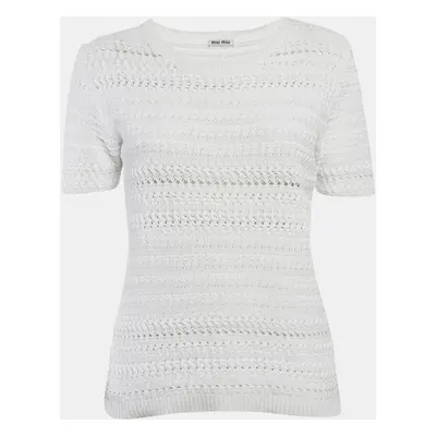 Miu Miu White Patterned Knit Round Neck Top