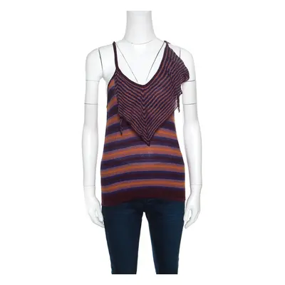 M Missoni Brown and Blue Striped Knit Tie Detail Racer Back Top