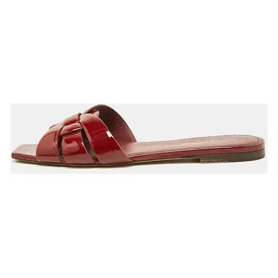 Saint Laurent Red Patent Leather Tribute Flat Slides Size