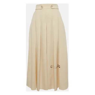 Gucci Cream Logo Print Gabardine Pleated Wool Culottes Trousers