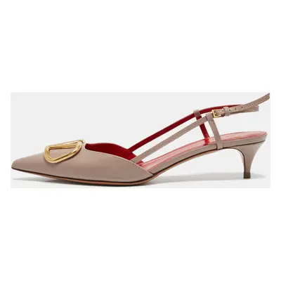 Valentino Dusty Pink Leather VLogo Slingback Pumps Size 38.5