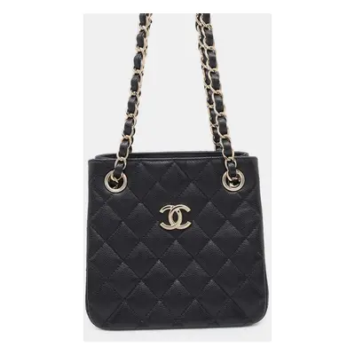 Chanel Black Caviar Leather Bucket Chain Shoulder Bag