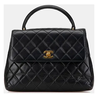 Chanel Black Lambskin Leather Medium Kelly Top Handle Bag