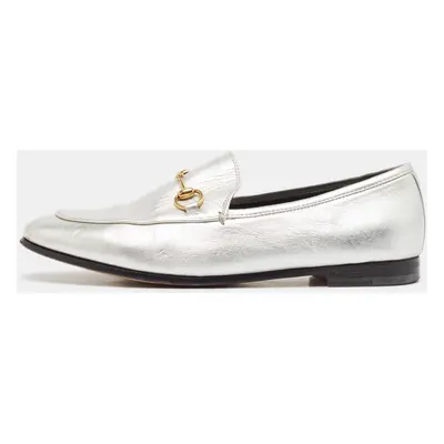 Gucci Silver Leather Jordaan Loafers Size