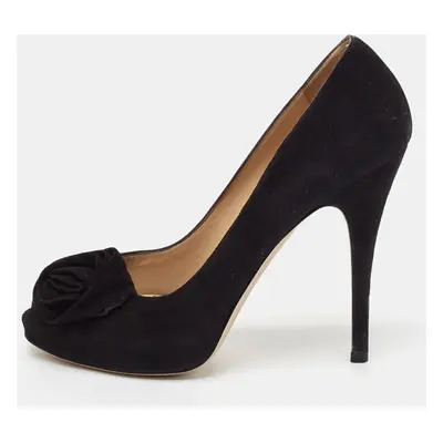 Valentino Black Suede Rose Peep Toe Pumps Size