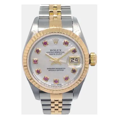 Rolex White 18k Yellow Gold Stainless Steel Datejust Automatic Women's Wristwatch mm