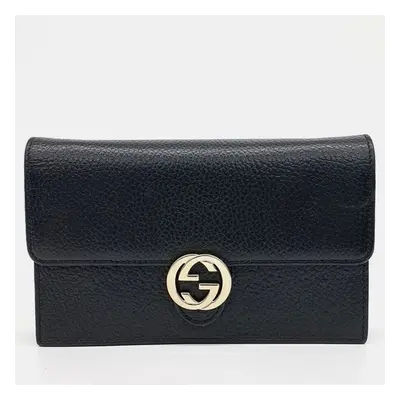 Gucci Black Leather Interlocking Chain Crossbody Bag