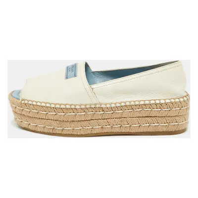 Prada Cream Leather Open Toe Platform Espadrilles Size 36.5