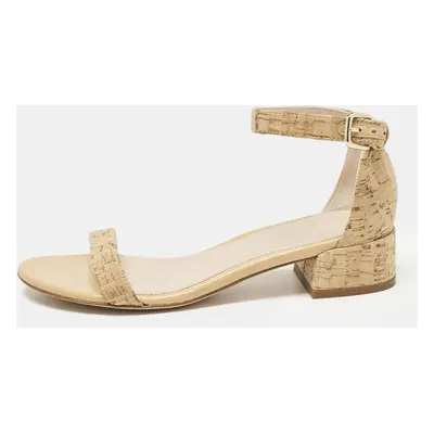 Stuart Weitzman Beige Cork and Leather Ankle Strap Sandals Size 37.5