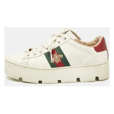 Gucci White Leather Bee Embroidered Ace Platform Sneakers Size