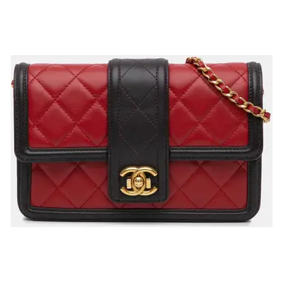 Chanel Red Lambskin Elegant CC Wallet On Chain