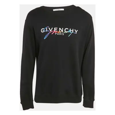 Givenchy Black Signature Embroidered Cotton Knit Crewneck Sweatshirt