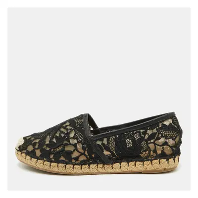 Valentino Black Floral Lace Espadrille Flats Size