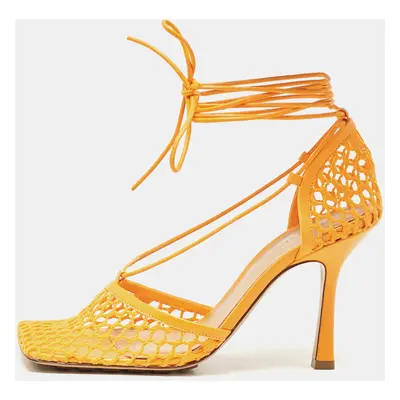 Bottega Veneta Orange Leather and Mesh Stretch Pumps Size