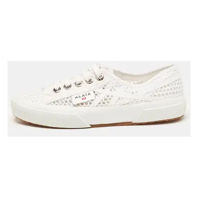 Alaia White Fishnet and Canvas Superga Sneakers Size