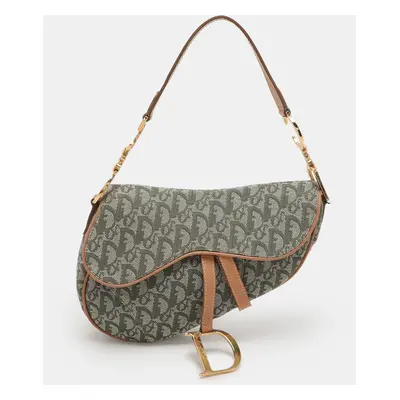 Dior Green/Tan Oblique Canvas Saddle Bag