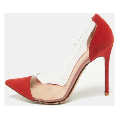 Gianvito Rossi Transparent/Red Suede and PVC Plexi Pointed Toe Pumps Size