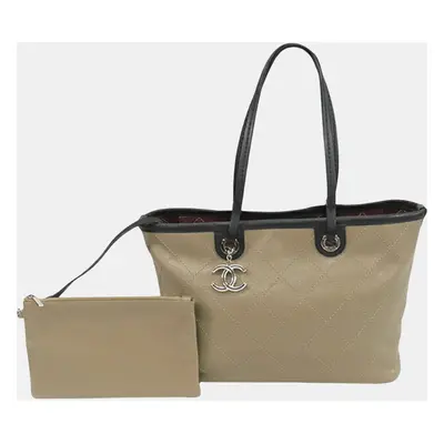 Chanel Beige Black Small Caviar Shopping Fever Tote