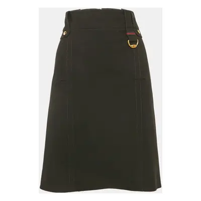 Gucci Black Gabardine Metal Detail Midi Skirt