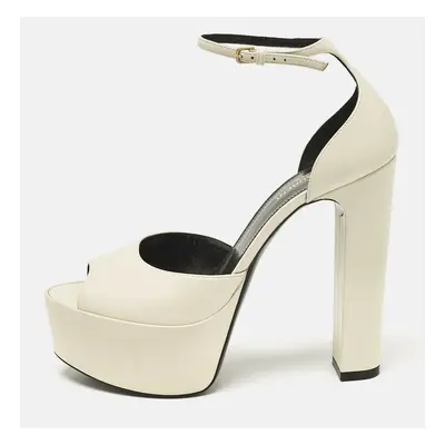 Saint Laurent White Leather Jodie Platform Sandals Size 39.5