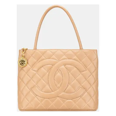 Chanel Beige Caviar Medallion Tote