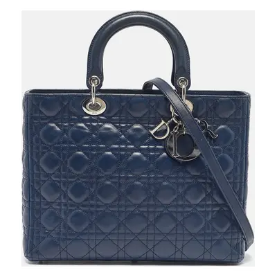 Dior Dark Blue Cannage Leather Lady Dior Tote