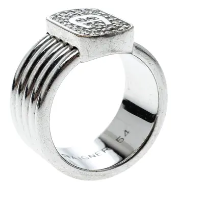 Aigner Crystal Silver Tone Band Ring Size