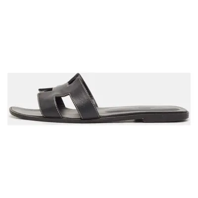 Hermes Black Leather Oran Flat Slides Size