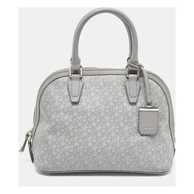 DKNY Grey Signature Coated Canvas and Leather Dome Satchel