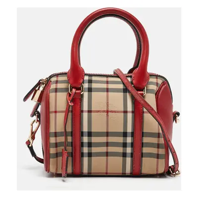 Burberry Red/Beige Haymarket Fabric and Leather Small Alchester Bowler Bag