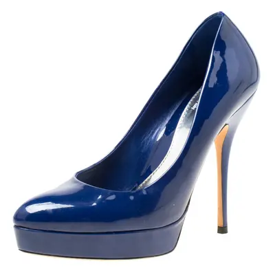 Gucci Blue Patent Leather Platform Pumps Size 36.5