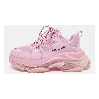 Balenciaga Pink Leather and Mesh Triple Lace Up Sneakers Size