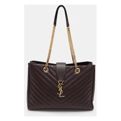 Saint Laurent Burgundy Matelassé Leather Monogram Shopper Tote