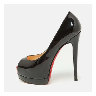 Christian Louboutin Black Patent Leather Very Prive Peep Toe Pumps Size