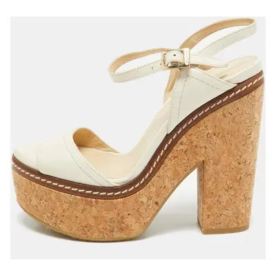 Jimmy Choo Cream Leather Wedge Cork Platform Sandals Size