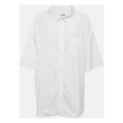 Balenciaga White Logo Printed Stripe Cotton Button Front Oversized Shirt