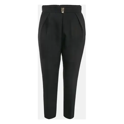 Elisabetta Franchi Black Gabardine Lock Detail Trousers